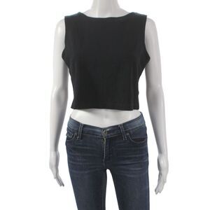 Leset Women Cropped Jersey Tank Black Crew Neck Size M